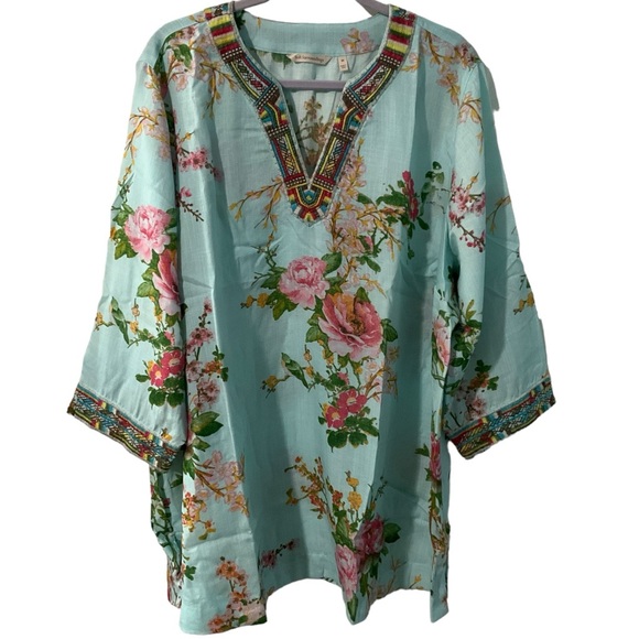 New Soft Surroundings Size 3X Mirielle Floral Embroidered Tunic Beachy Boho - Picture 2 of 9